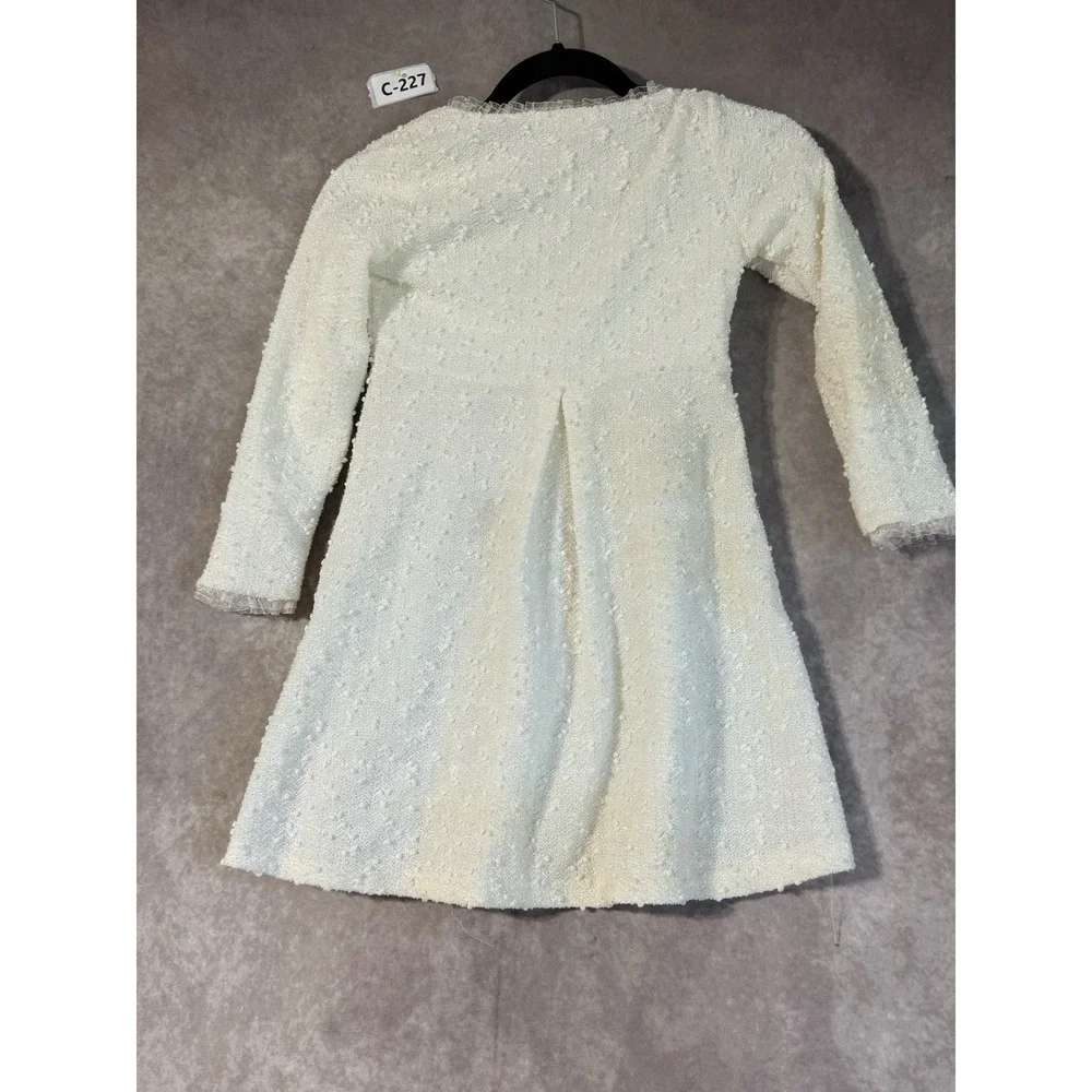 Annette Child's Coat Size 6X White Sparkles Button Up Lace Cuffs